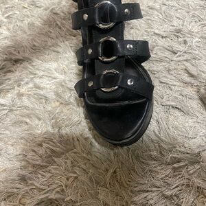 Black Strappy Sandals with Silver Accents